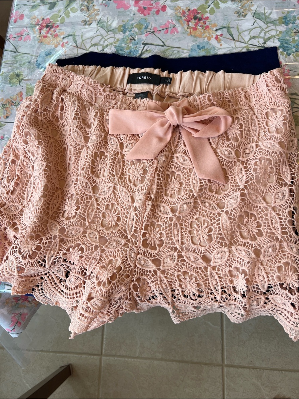 Torrid Blush Crochet Lace Shorts with Waist Bow